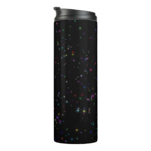 Colorful sparkling stars in night sky black design thermal tumbler