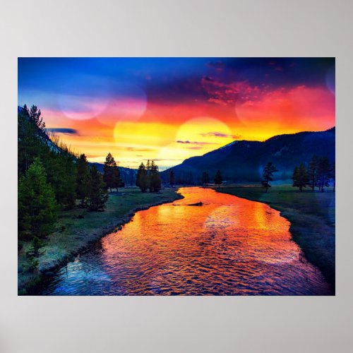 Colorful Sparkling Yellowstone River Landscape  Poster