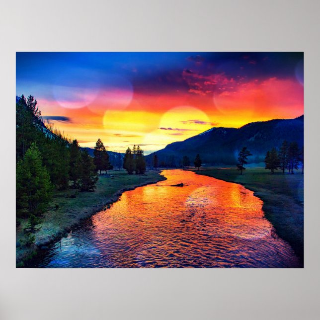 Colorful Sparkling Yellowstone River Landscape  Poster (Front)