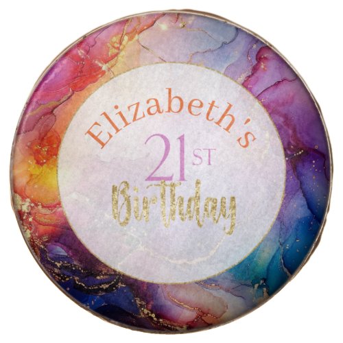 Colorful Sparkly Alcohol Ink 21st Birthday Chocolate Covered Oreo