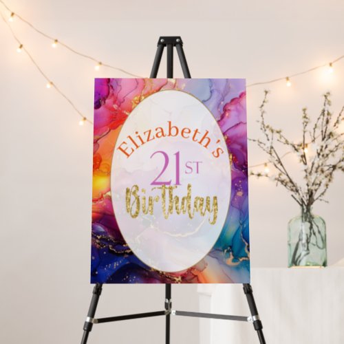Colorful Sparkly Alcohol Ink 21st Birthday Foam Board