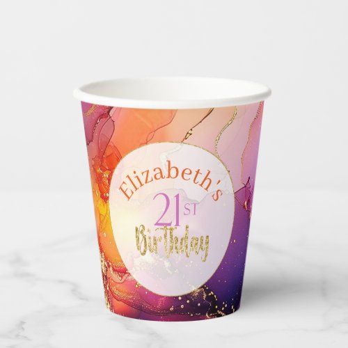 Colorful Sparkly Alcohol Ink 21st Birthday Paper Cups