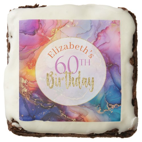 Colorful Sparkly Alcohol Ink 60th Birthday Brownie