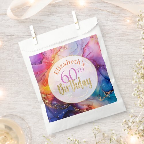 Colorful Sparkly Alcohol Ink 60th Birthday Favor Bag