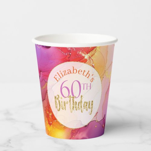 Colorful Sparkly Alcohol Ink 60th Birthday Paper Cups