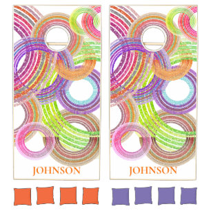 Colorful Sparkly Geometric Circles Cornhole Set