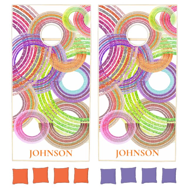 Colorful Sparkly Geometric Circles Cornhole Set (Set)