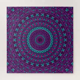 Colorful Sparkly Jewel Tone Mandala Digital Art Jigsaw Puzzle
