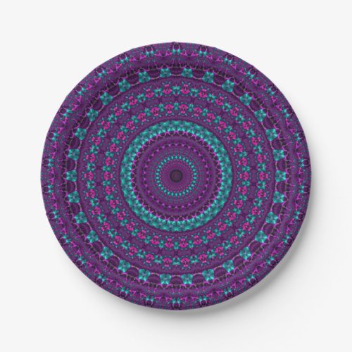 Colorful Sparkly Jewel Tone Mandala Digital Art Paper Plates