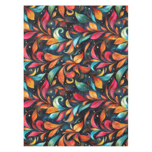 Colorful Sparkly Leaves Pattern - Black Background Tablecloth