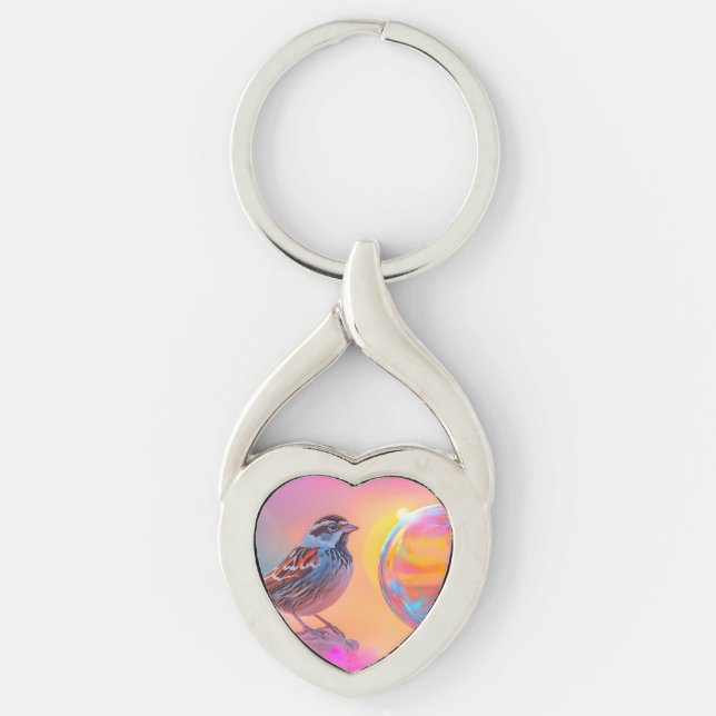 Colorful Sparrow and Rainbow Bubble  Keychain (Front)