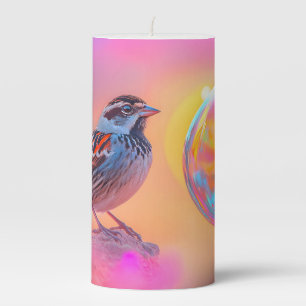 Colorful Sparrow and Rainbow Bubble Pillar Candle