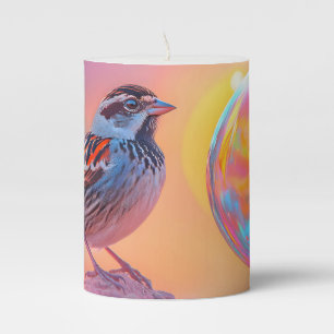 Colorful Sparrow and Rainbow Bubble Pillar Candle
