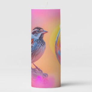Colorful Sparrow and Rainbow Bubble Pillar Candle