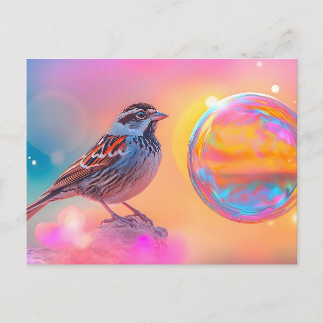 Colorful Sparrow and Rainbow Bubble  Postcard (Front)