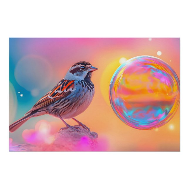Colorful Sparrow and Rainbow Bubble  Poster (Front)