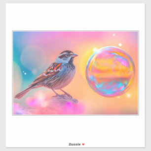 Colorful Sparrow and Rainbow Bubble Sticker