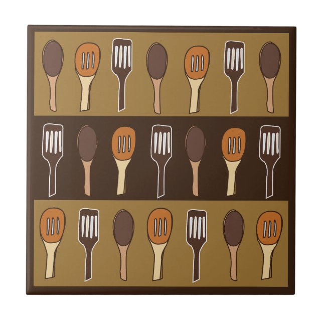 Colorful Spatula Kitchen Cooking Utensils Ceramic Tile (Front)