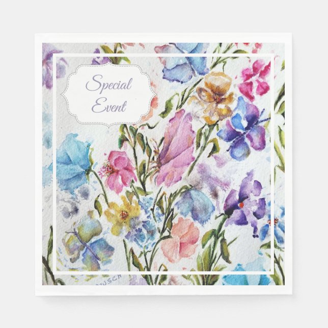 Colorful Special Event Whimsical Floral Party Napkins (Front)
