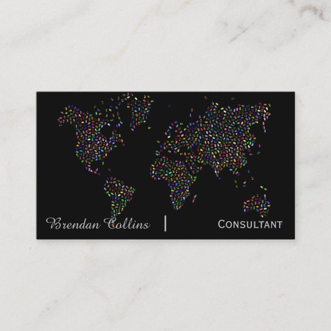 Colorful Speckles World Map Continents Business Card (Front)