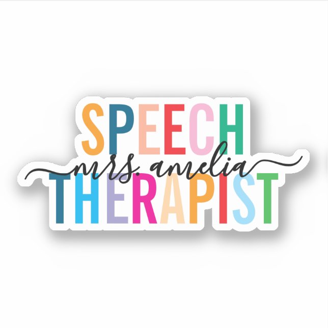 Colorful Speech Therapist Custom Script Name Sticker (Front)