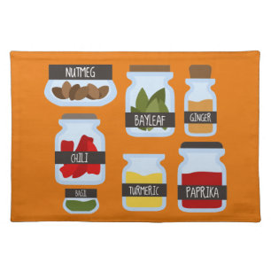 Colorful spice jars cooking style cloth placemat