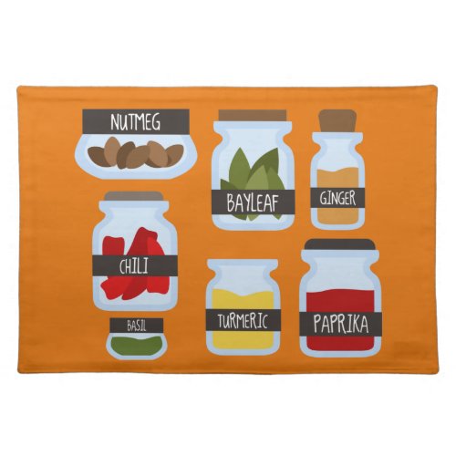 Colorful spice jars cooking style cloth placemat