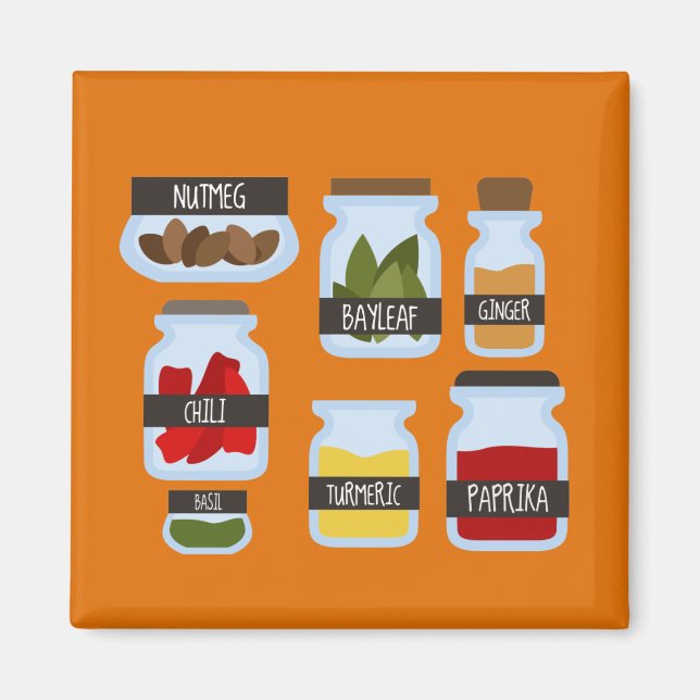 Colorful spice jars cooking style magnet (Front)