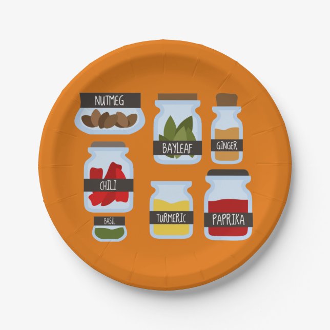 Colorful spice jars cooking style paper plates (Front)