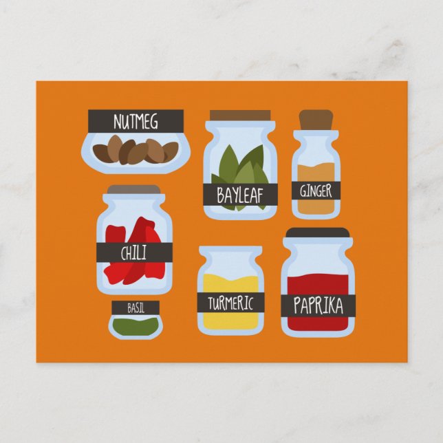 Colorful spice jars cooking style postcard (Front)