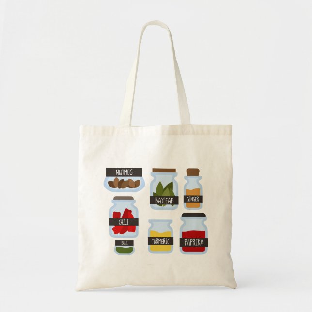 Colorful spice jars cooking style tote bag (Front)