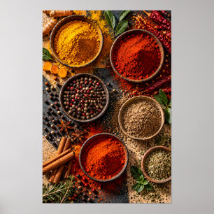 Colorful Spices and Herbs – Rustic Kitchen Culinar Poster