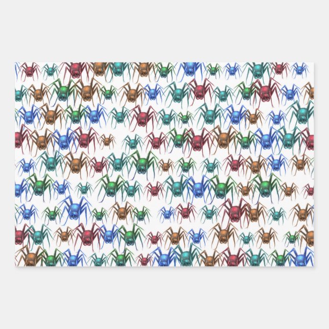 Colorful Spider Pattern Spooky Funny Halloween Wrapping Paper Sheets (Front)