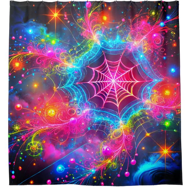 Colorful Spider Web Shower Curtain (Front)