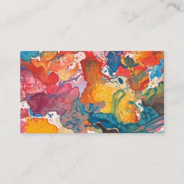 Colorful Spilled Paint Abstract Poster Business Card (Front)