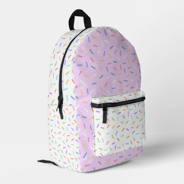 Colorful spinkles confetti cute pink and white printed backpack (Back Corner Left)