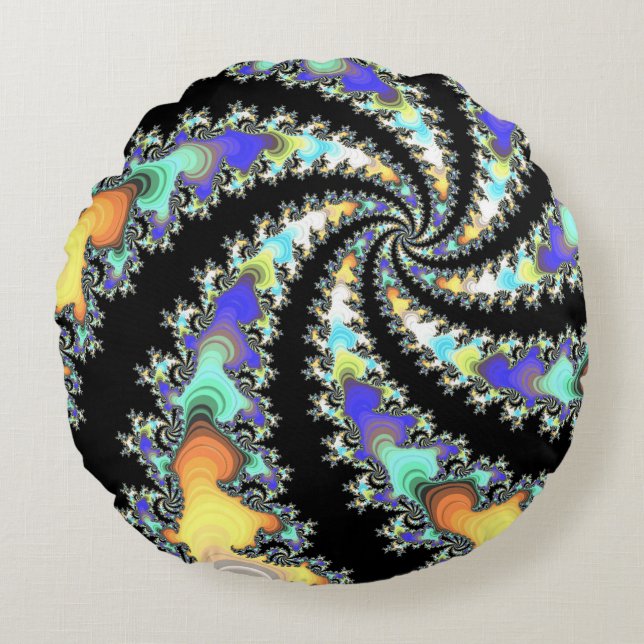 Colorful Spinning Fractal Round Pillow (Front)