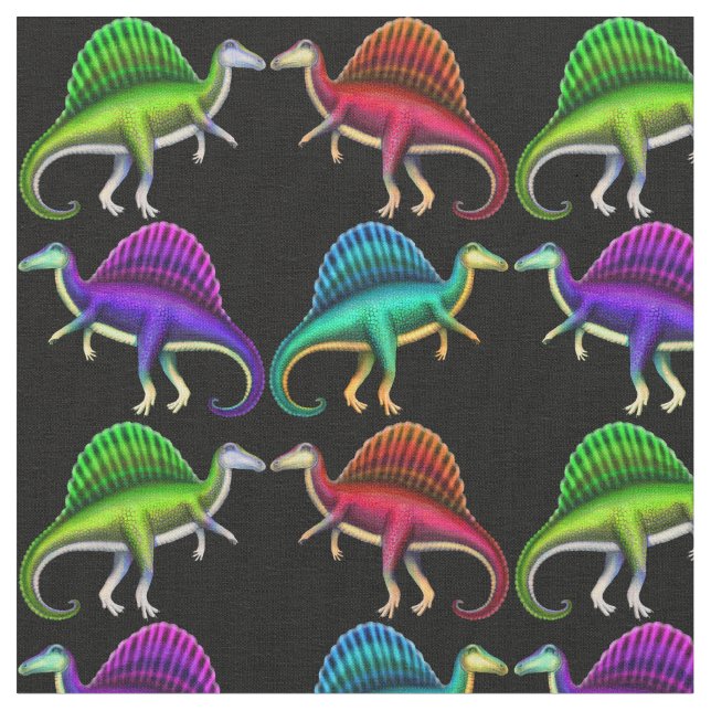 Colorful Spinosaurus Dinosaurs Paleo Fabric (Close Up)