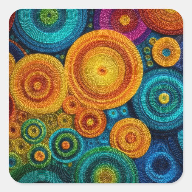 Colorful Spiral Abstract Pattern Geometric Swirl Square Sticker (Front)