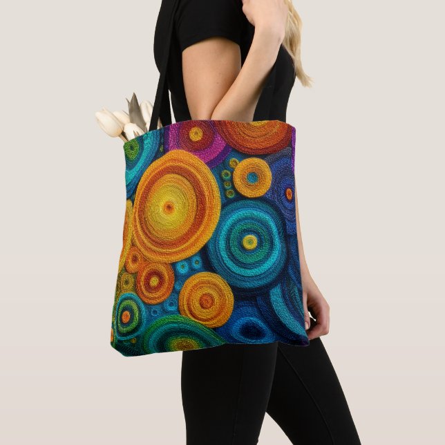 Colorful Spiral Abstract Pattern Geometric Swirl Tote Bag (Close Up)
