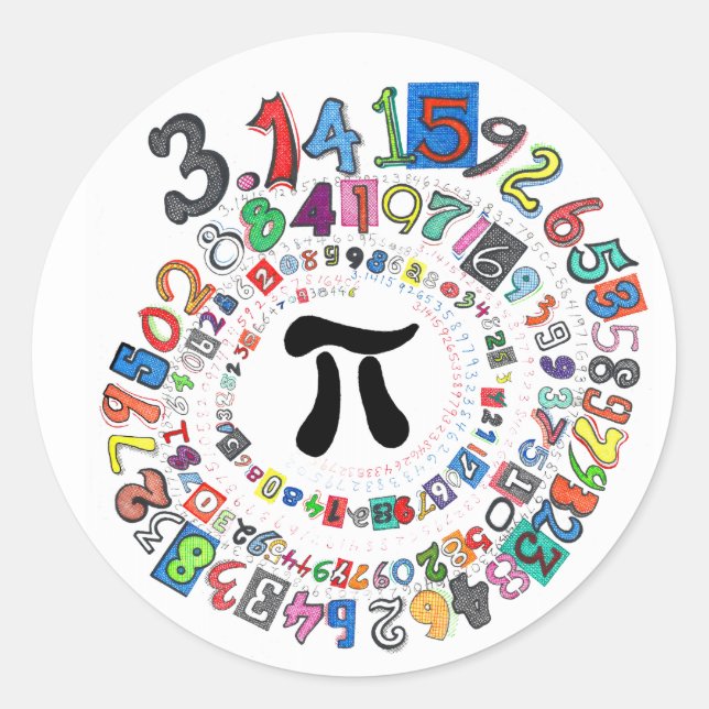 Colorful sPiral of Pi Calculated Classic Round Sticker (Front)