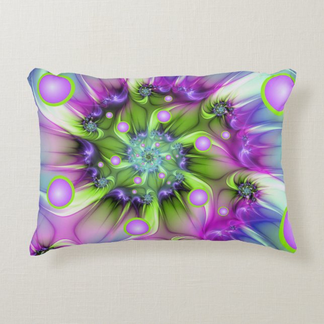 Colorful Spiral Round Shapes Abstract Fractal Art Accent Pillow (Front)