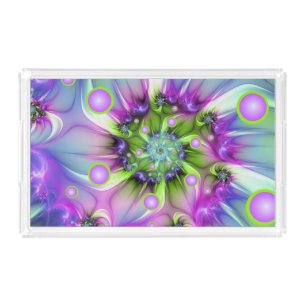 Colorful Spiral Round Shapes Abstract Fractal Art Acrylic Tray
