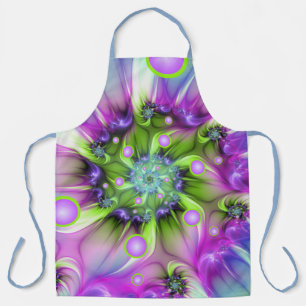 Colorful Spiral Round Shapes Abstract Fractal Art Apron
