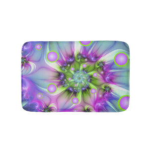 Colorful Spiral Round Shapes Abstract Fractal Art Bath Mat