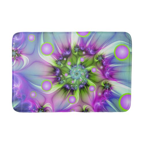 Colorful Spiral Round Shapes Abstract Fractal Art Bath Mat