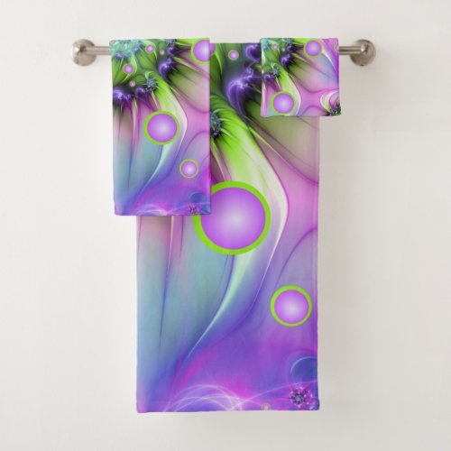Colorful Spiral Round Shapes Abstract Fractal Art Bath Towel Set