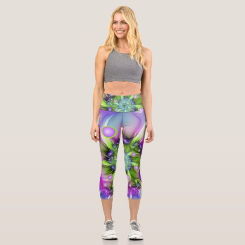 Colorful Spiral Round Shapes Abstract Fractal Art Capri Leggings