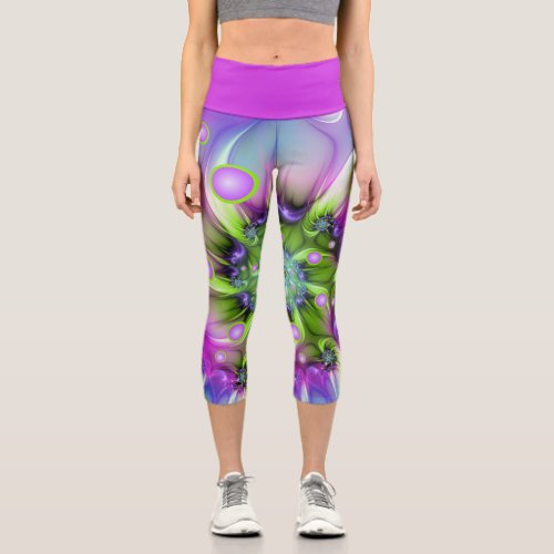 Colorful Spiral Round Shapes Abstract Fractal Art Capri Leggings