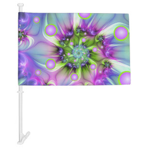 Colorful Spiral Round Shapes Abstract Fractal Art Car Flag